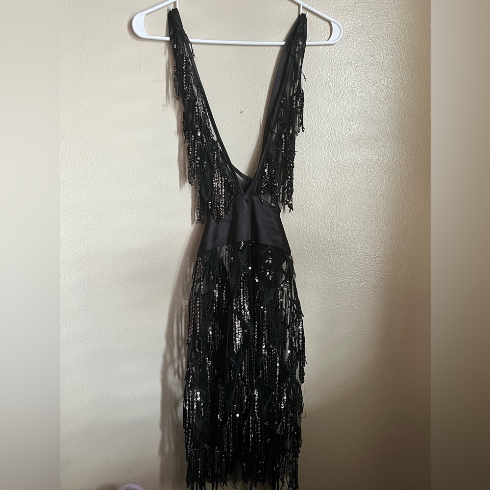 Elegant Black Fringe Dress
